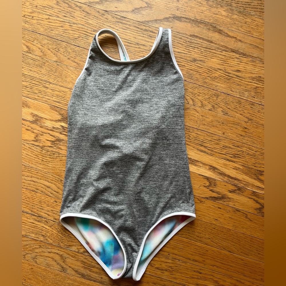 Athleta Kids Swim One Piece in Gray with Multicolor Accents